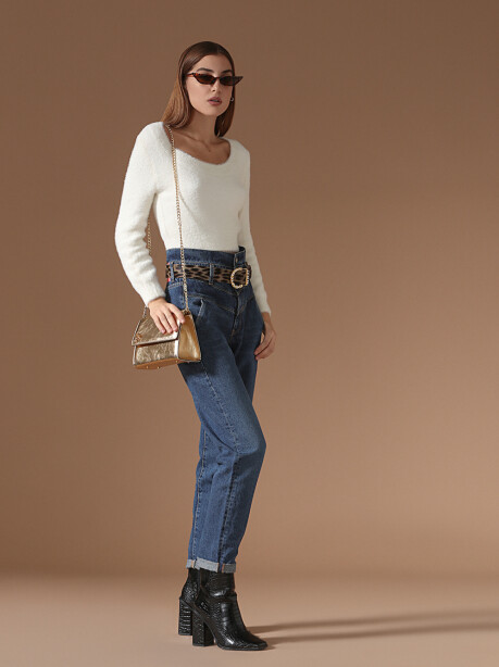 Spotted pony skin belt with jewel buckle - 2