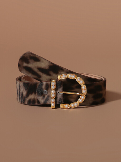 Spotted pony skin belt with jewel buckle - 4