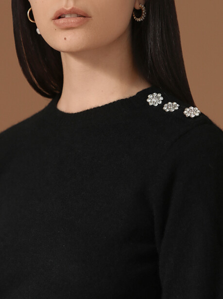 Cashmere sweater with jewel buttons on the shoulder - 2