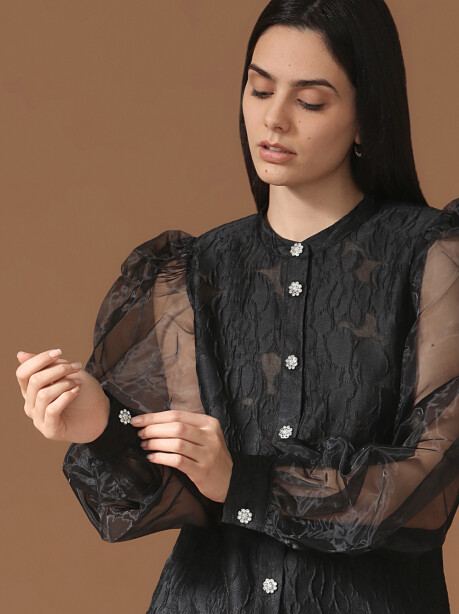 Blusa con stampa floreale e maniche a sbuffo - 6