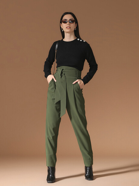 Pantalone a vita alta con cintura - 3