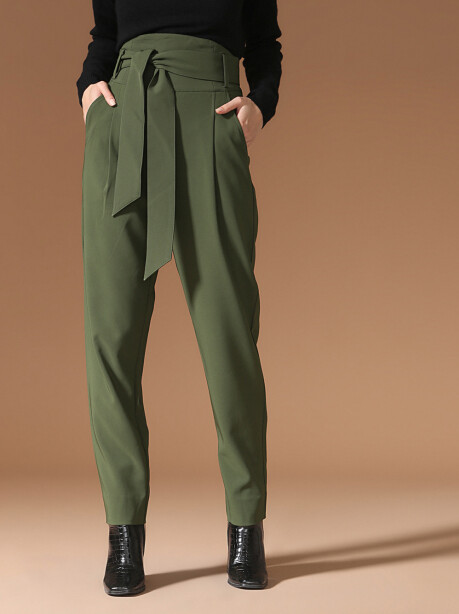 High-waisted trousers with belt - 2