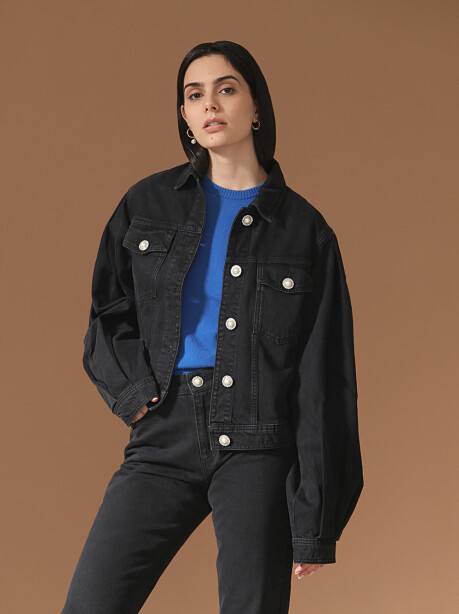 Bomber in denim con bottoni gioiello in madreperla - 4