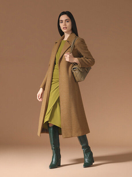 Long herringbone coat with belt - 3