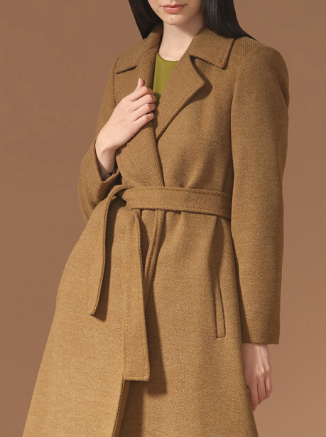 Long herringbone coat with belt - 6