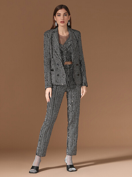 Top full paillettes con inserti di rete - 2