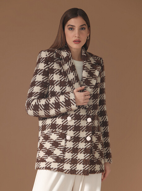 Short checked coat in wool blend - 5