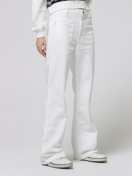 White denim trousers with front pockets decoration - 4