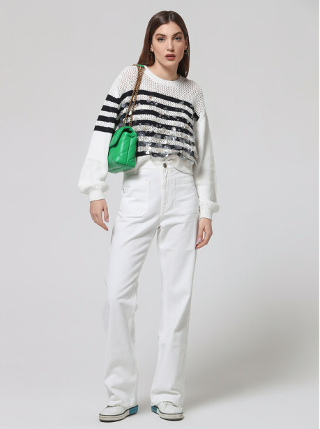 White denim trousers with front pockets decoration - 3