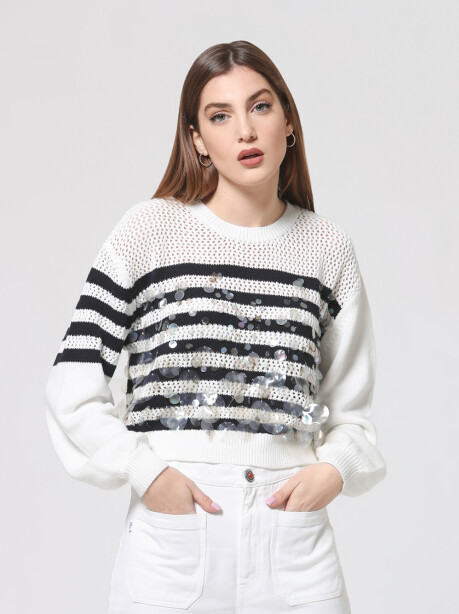 Mesh striped sweater with sequins - 4
