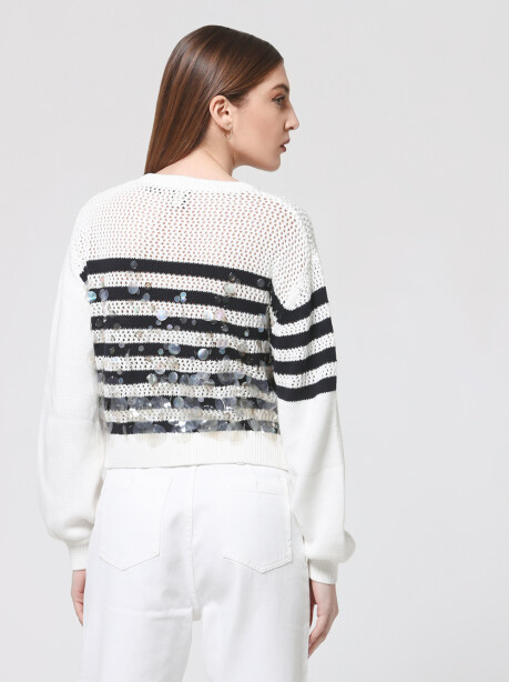Mesh striped sweater with sequins - 3