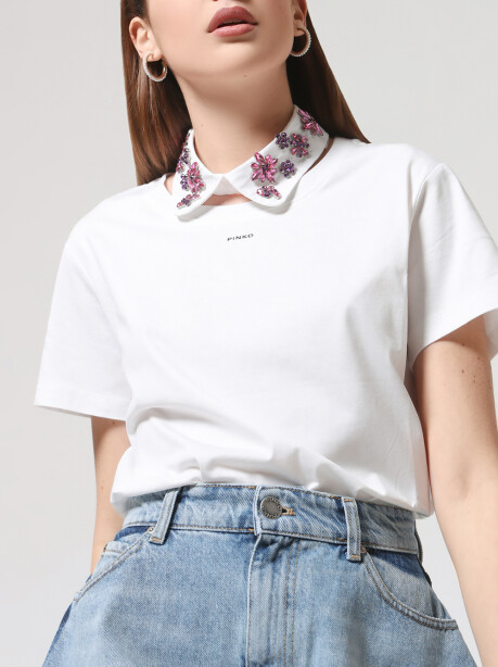 T-shirt in jersey di cotone con colletto gioiello - 4