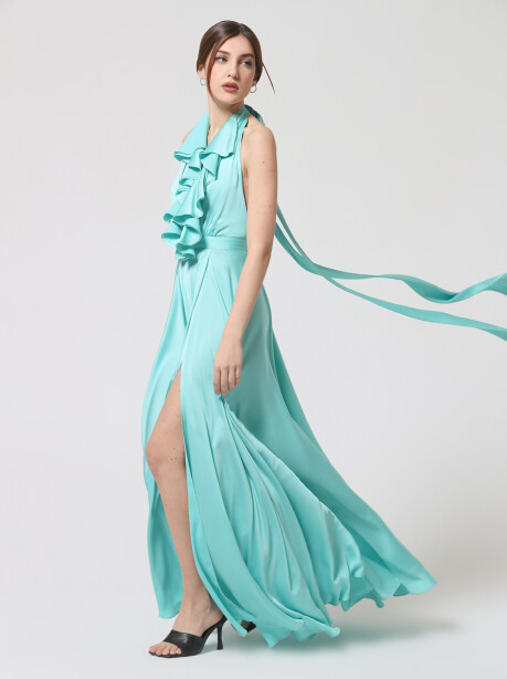 Long halter neck dress with ruffles - 3