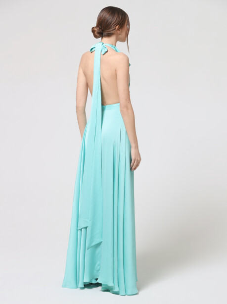 Long halter neck dress with ruffles - 4