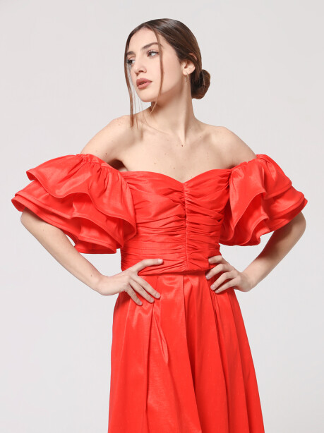 Crop top with sleeves with shantung ruffles - 3