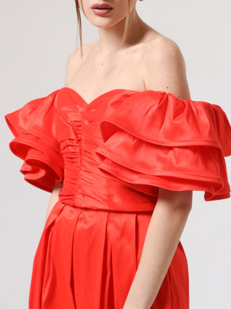 Crop top with sleeves with shantung ruffles - 6