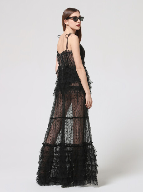 Long transparent dress in lace and rouches - 3