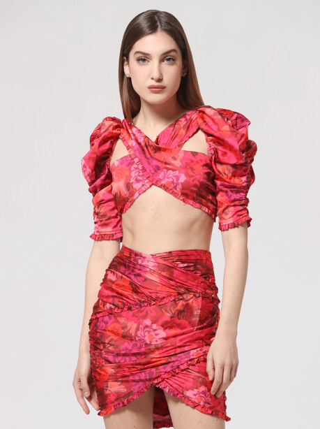 Crop top incrociato fantasia floreale - 3