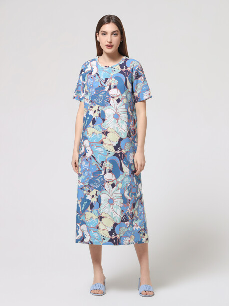Long T-shirt dress with floral pattern - 3