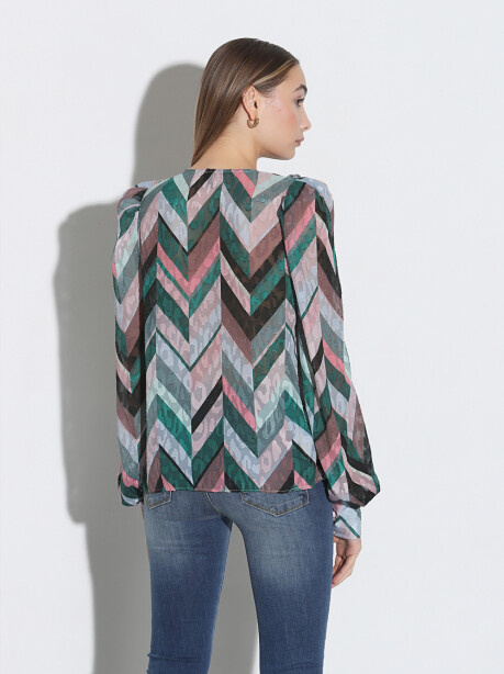 Blusa jacquard con rouches - 2