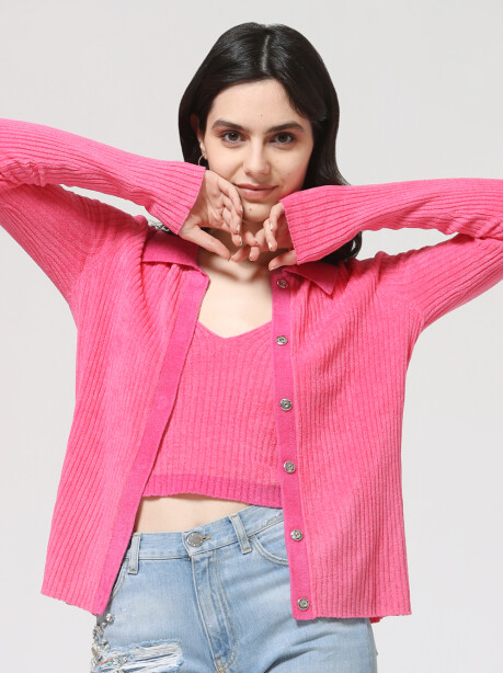 Polo cardigan in chenille - 3