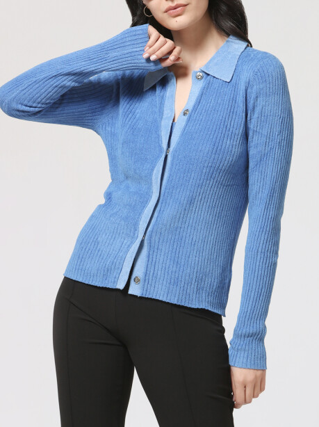 Polo cardigan in chenille - 3