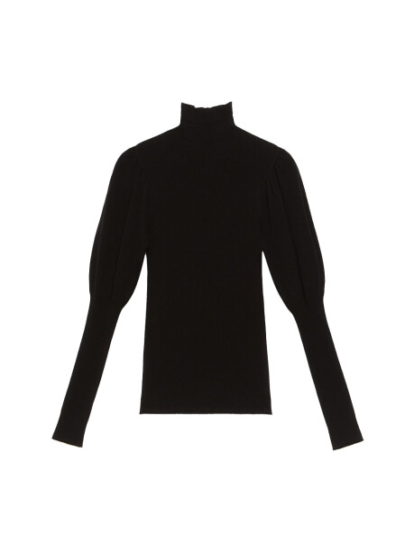 Maglia collo alto a costine stretch - 1