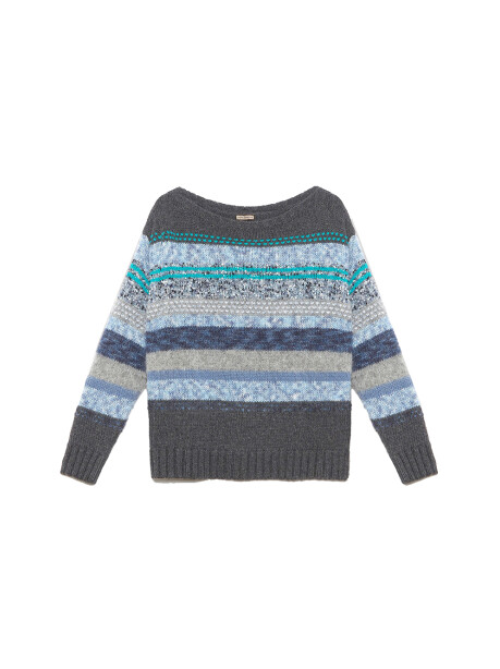 Patterned boat neck pullover - 1