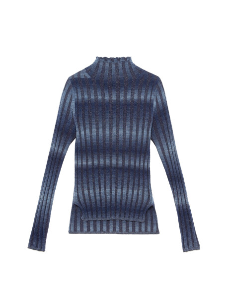 High neck sweater in ribbed lurex - 1