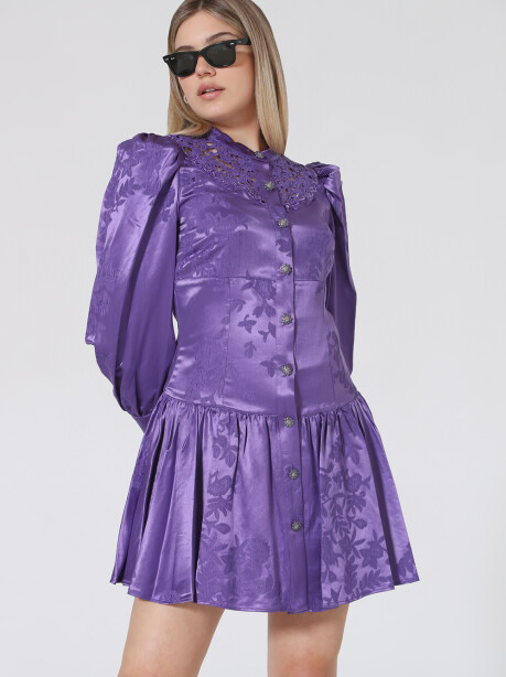 Floral print dress with jewel appliqués - 4