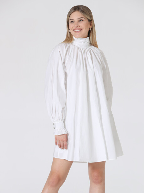Organic cotton shirt dress with jewel buttons - 4