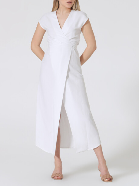 Long linen dress with crossover - 6