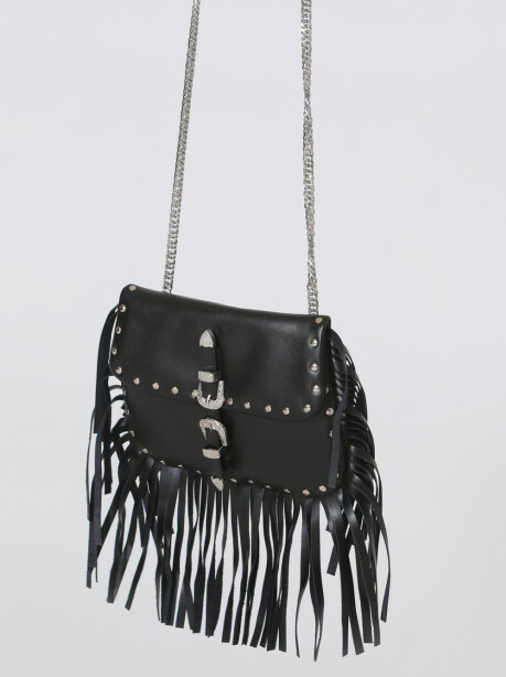 Black bag with fringes and double buckle - 4