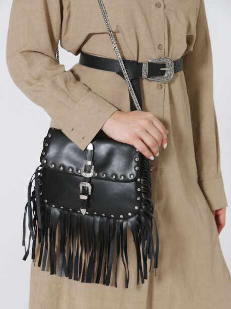 Black bag with fringes and double buckle - 3
