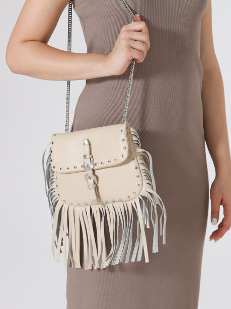 Ivory bag with fringes and double buckle - 3