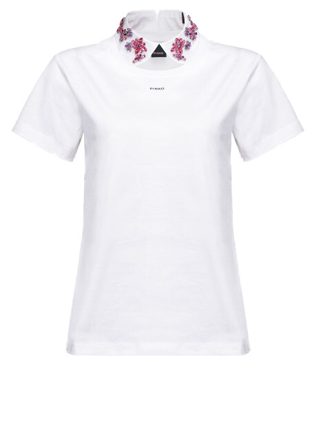 T-shirt in jersey di cotone con colletto gioiello - 4