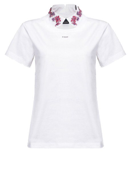 T-shirt in jersey di cotone con colletto gioiello - 1