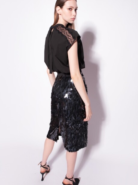Sleeveless top in poplin and lace - 5