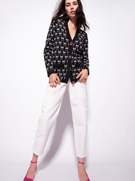 Monogram cardigan with jewel buttons - 1