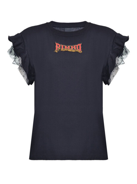 T-shirt con logo e maniche in tulle - 1