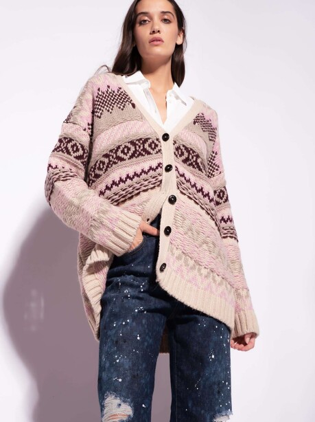 Cardigan jacquard in misto alpaca - 1