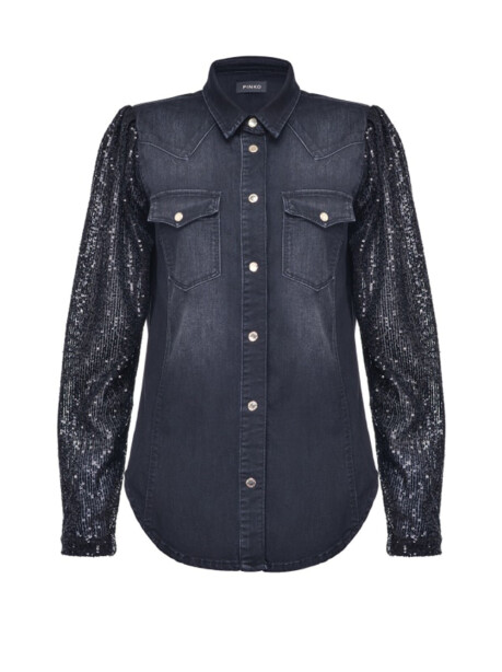 Camicia in denim con manica in paillettes - 4