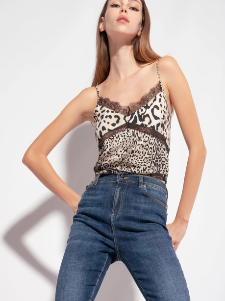Top lingerie con pizzo in stampa animalier - 1