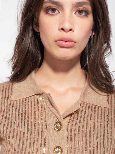 Ribbed polo shirt with sequins - 4