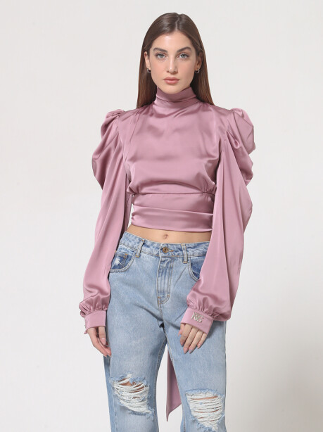 Blusa in satin con abbottonatura sul retro - 4