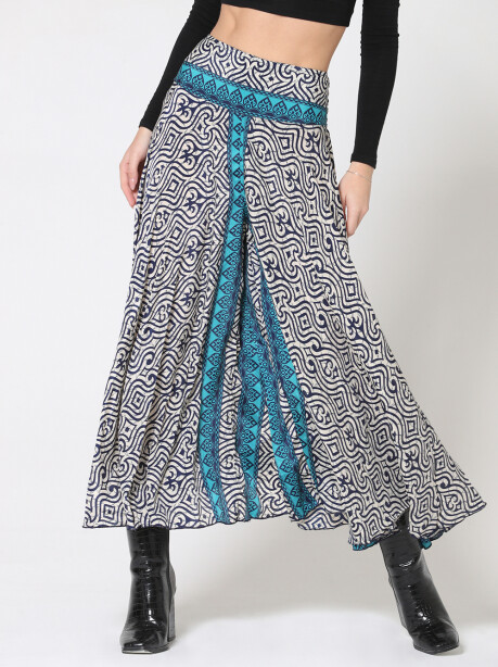 Wide ethnic patterned trousers in Indian silk - 5