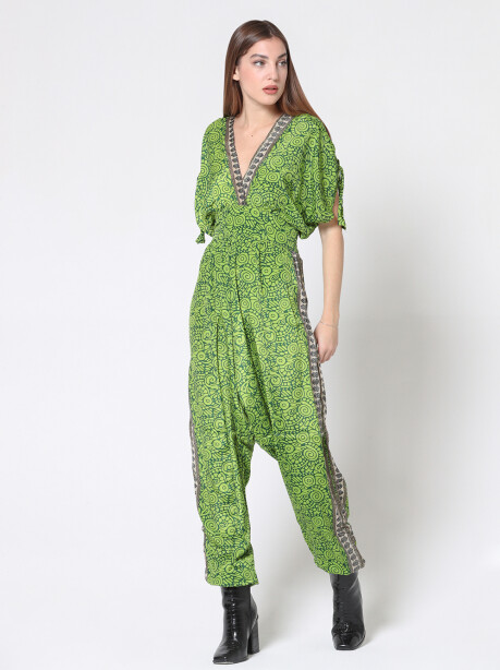 Ethnic patterned armhole jumpsuit in Indian silk - 4