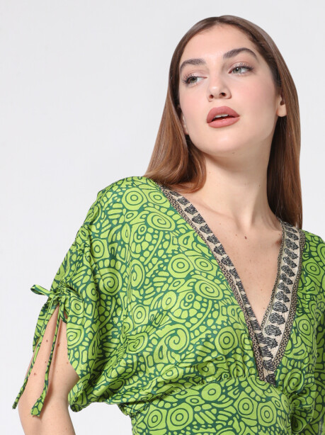 Ethnic patterned armhole jumpsuit in Indian silk - 5