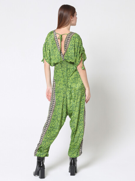 Ethnic patterned armhole jumpsuit in Indian silk - 3