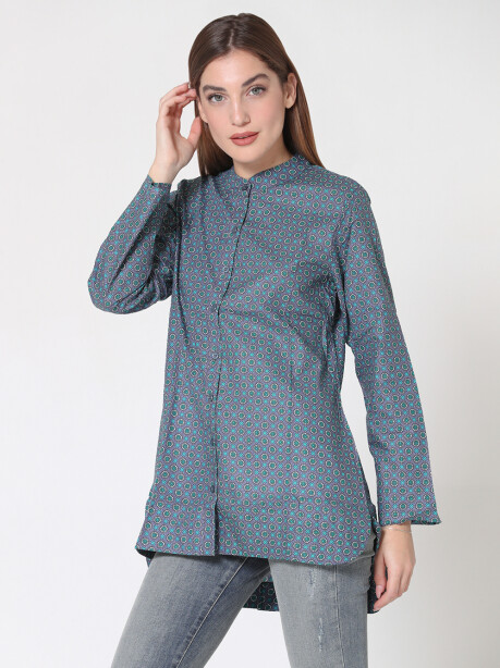 Mandarin collar shirt with ethnic pattern - 4